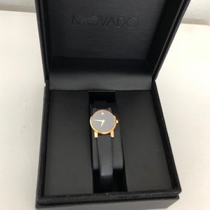 Movado - black leather and gold watch (Women’s)